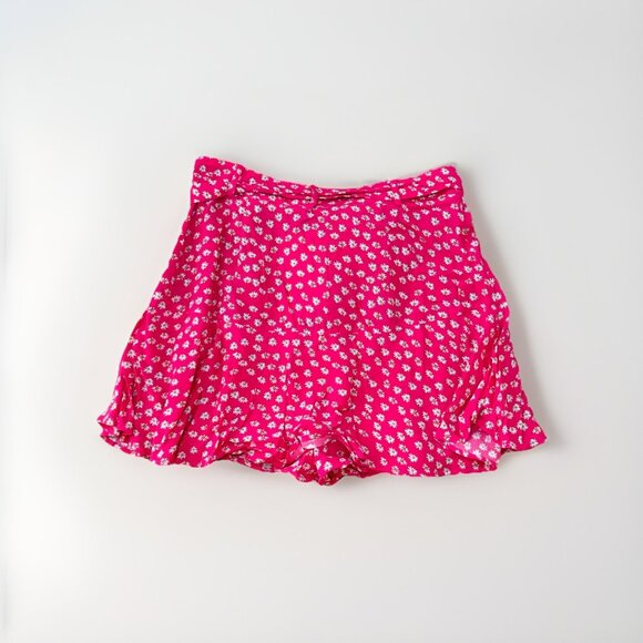 ZARA WOMENS FLORAL Skort SIZE Large NWT Pink White Tie Waist Zipper Closure - Picture 6 of 6